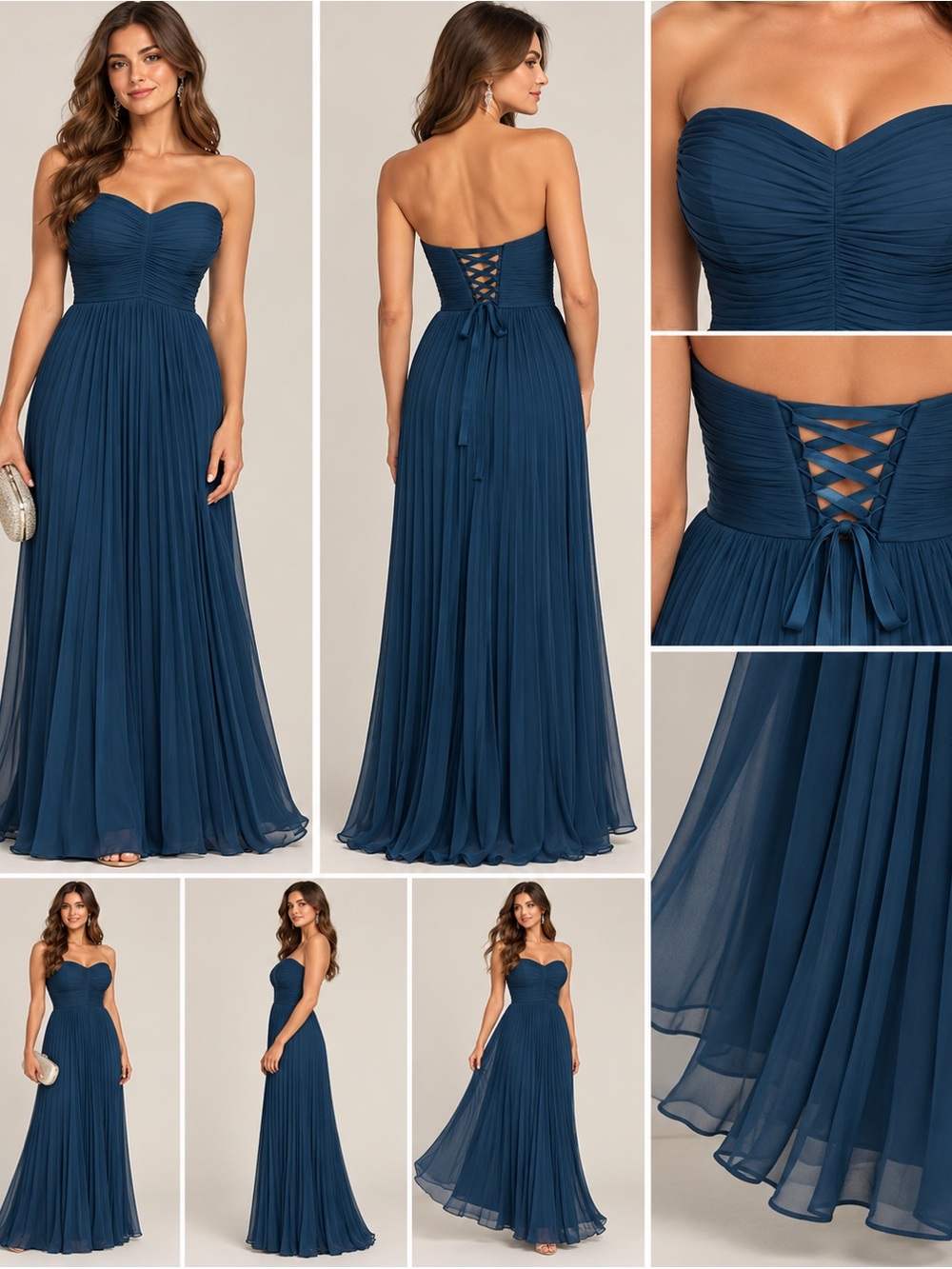 NWT Teal Strapless Chiffon Corset Back Formal Maxi Dress Size 4